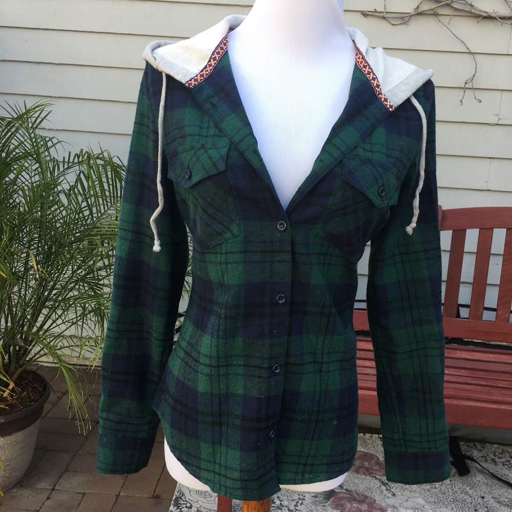 Light, Plaid Button Up Hoodie from Hanger 221 (S)